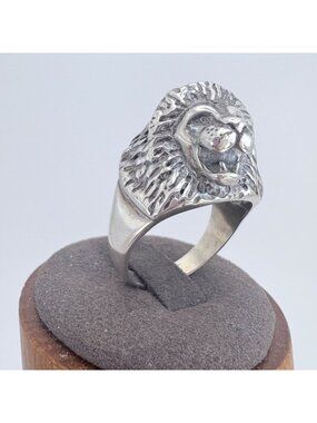 Three Dimensional Sterling Silver 925 Lion Head Statement Ring Size 11.75